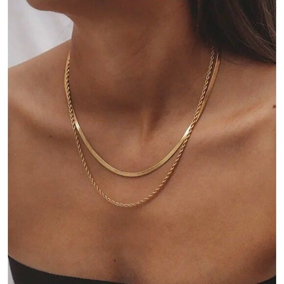 2 in 1! Layered Gold Chain Necklace Non-tarnish Gold Layering Necklace Gorgeous - Picture 4 of 12